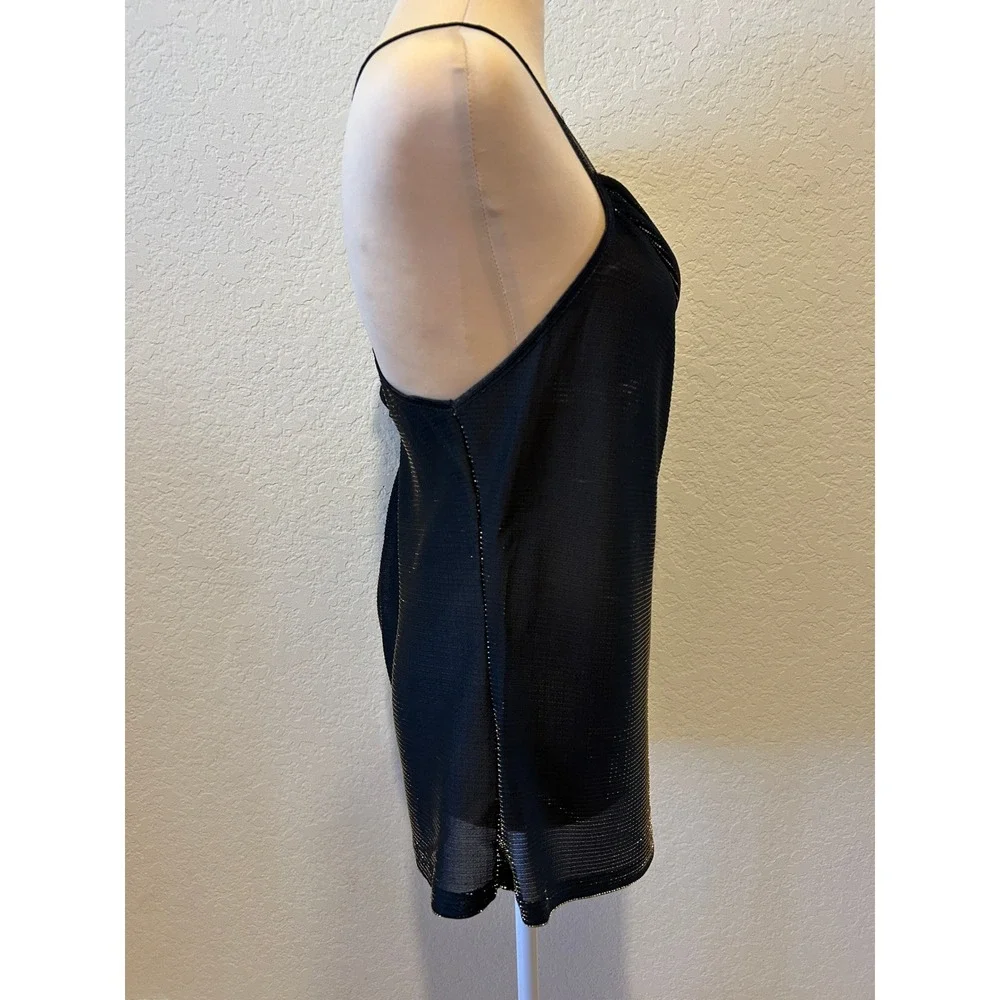 Vintage Cinema Etoile Cami Tank Sz L Black Gold Metallic Cowl Neck Mesh 90s Glam